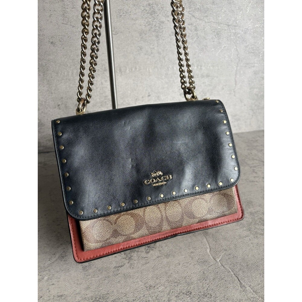 $450 COACH Klare Crossbody Bag In Signature Canvas W/ Rivets Leather Purse 90400